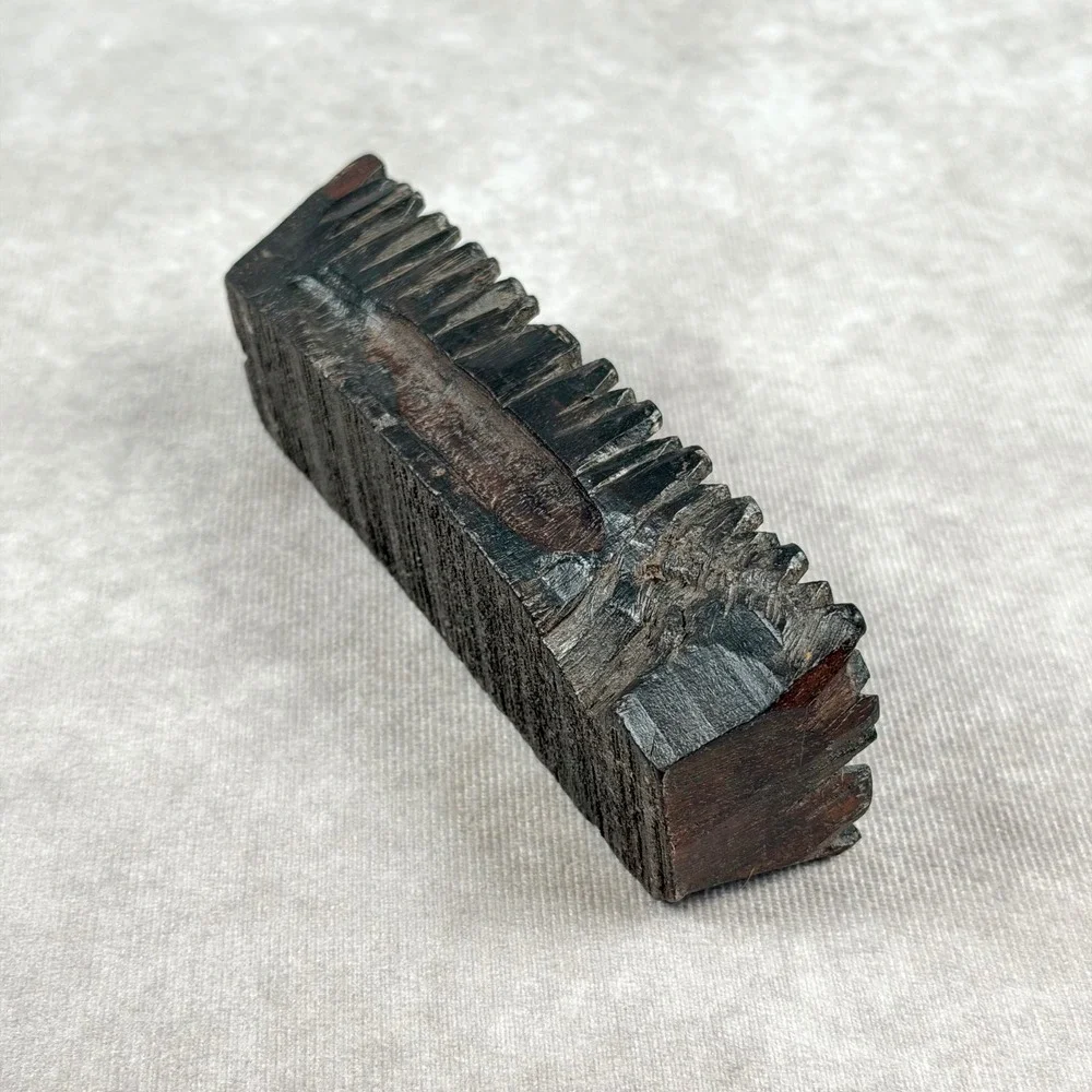 Vintage Hand Carved Wooden Textile Printing Block Geometric Floral Design Stamp